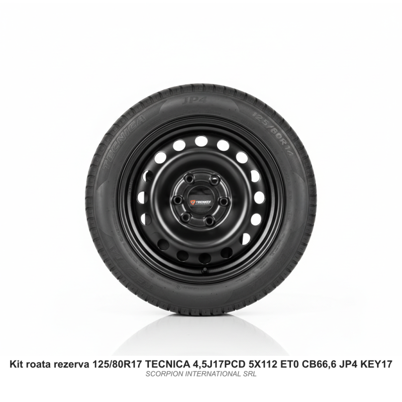 Kit roata rezerva 125/80R17 TECNICA 4,5J17PCD 5X112 ET0 CB66,6 JP4 KEY17